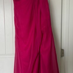 Hot Pink Chiffon Evening Dress – Pleated Sweetheart Bust, Adjustable Corset Back, Flowing Hem, Front Slit Size Small