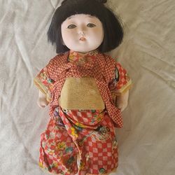 Girl Gofun Doll 9 1/2" Ichimatsu Japanese 1940s 