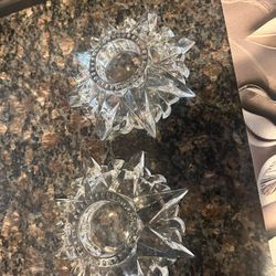Two Vintage Crystal "Sparkly" Glass  Candle Holders