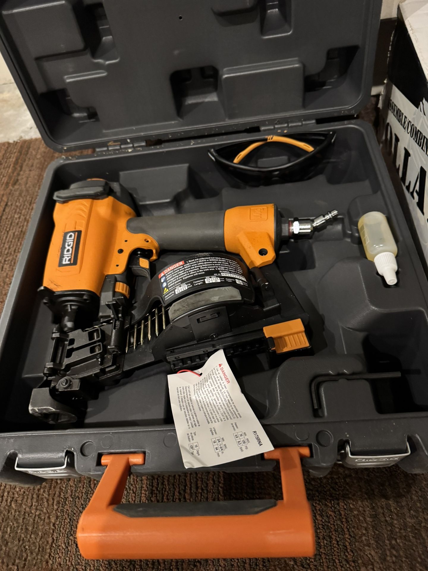 RIDGID Coil Roofing Nailer & box of nails
