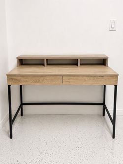 Wood and Metal Writing Desk with additional Hutch