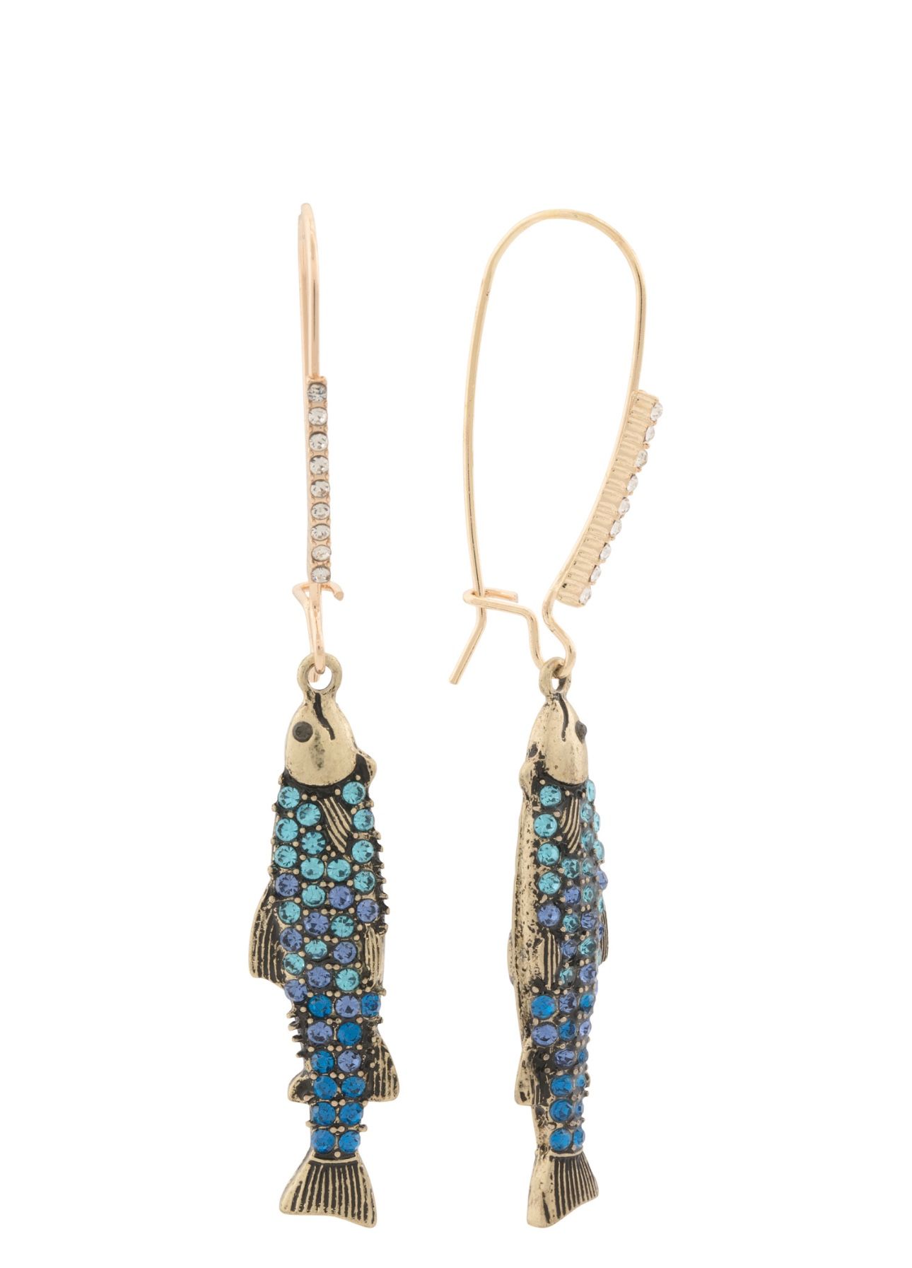 BETSEY JOHNSON Crystal Sardine Fish Dangle Earrings NEW