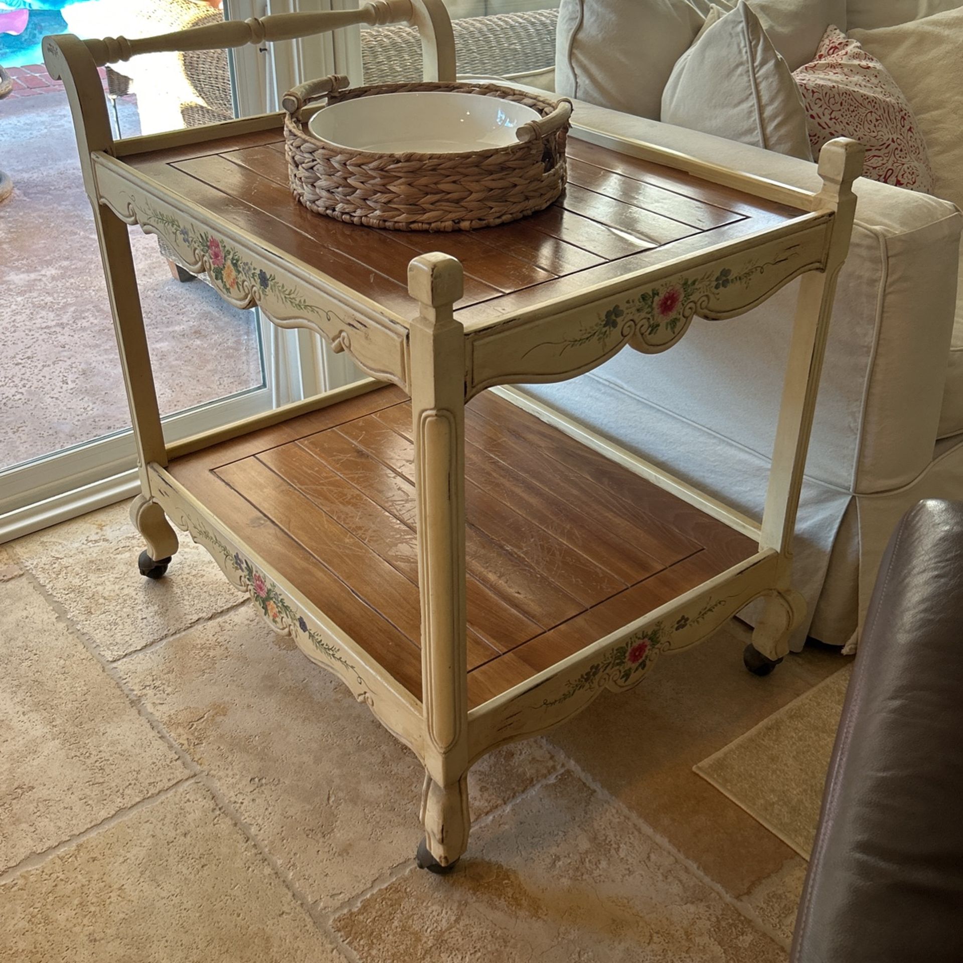 Serving Cart With Beautiful Flower Details 33 By 25 And It’s 30 Inches Tall Easy To Wheel Around