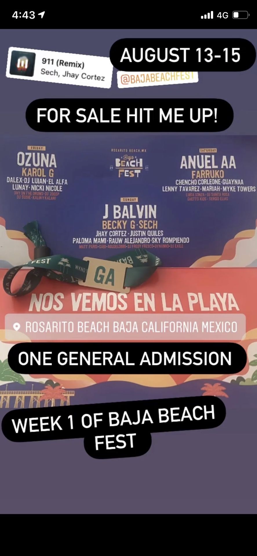 Ticket For First Week Of Beach Fest In Rosarito Baja Ca