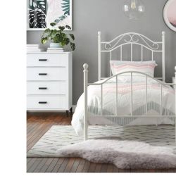Twin Bed, Metal Twin Bed, White, No Matrress