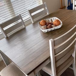 Skempton White/Light Brown Dining Table and Chairs (Set of 7)