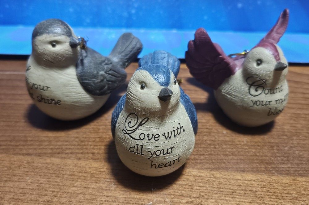 Set of 3 WMG bird Christmas ornaments from 2012 with inspirational quotes