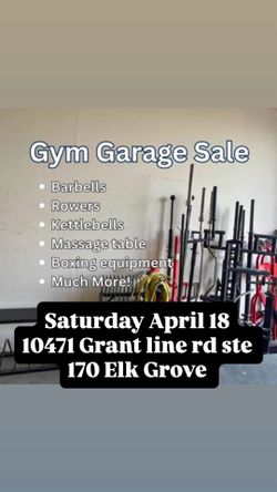 Gym equipment garage sale today! Leg extension attachment, plates, dumbbells, bars, benches and more!