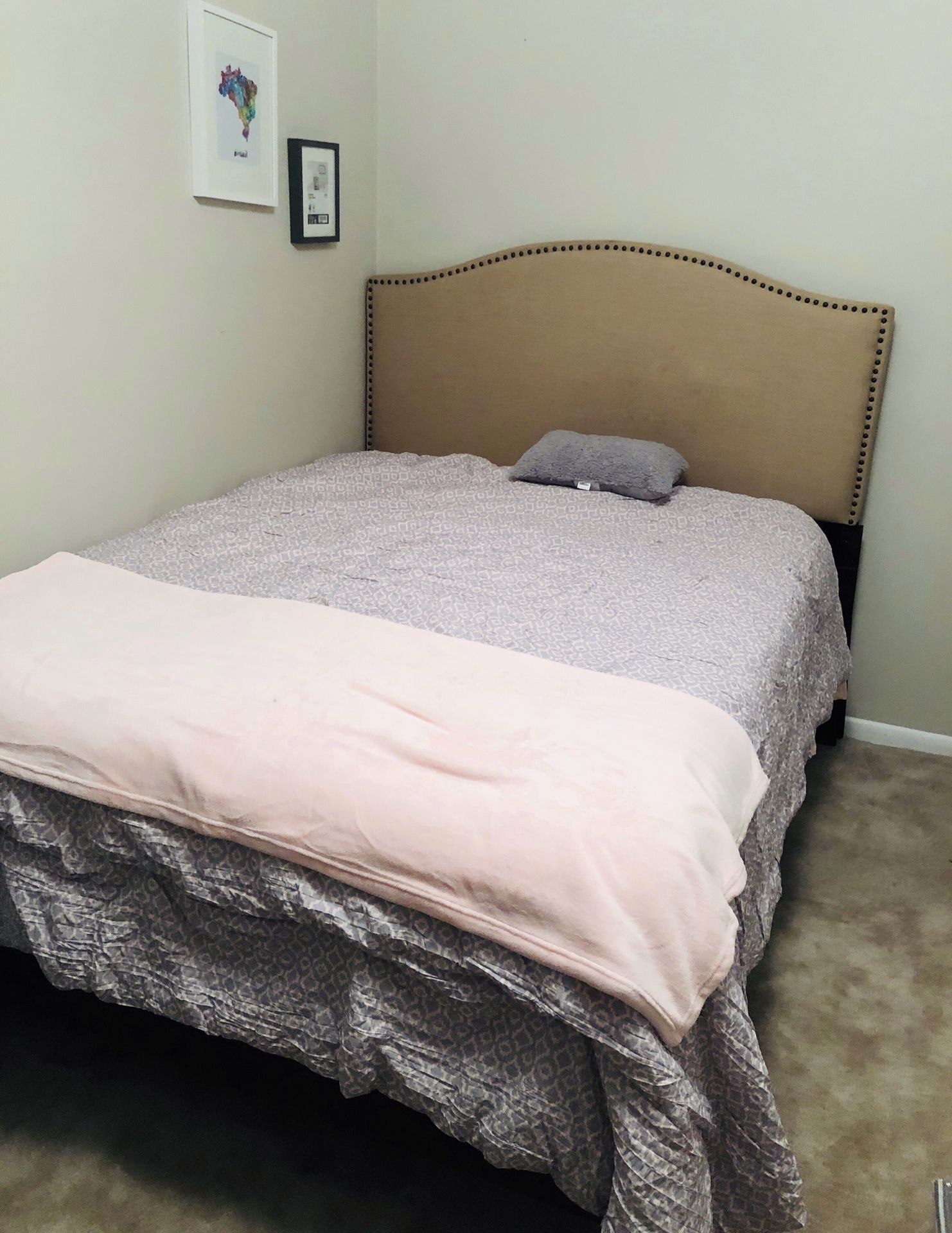 Queen Bed Frame, Headboard and box spring