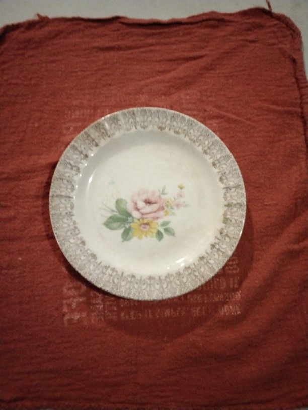 Vintage Ceramic Plate With Pink And Yellow Floral Design