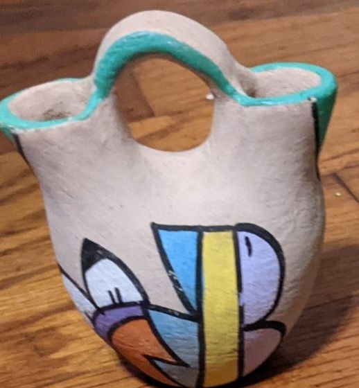 Vintage Native American Wedding Vase, Southwest Style Ceramic Vase