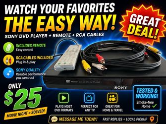 Sony DVD Player Bundle – Remote & RCA Cables Included – Tested & Working