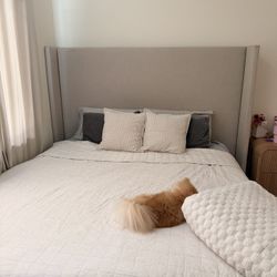 California King Upholstered Bed Frame – Tall Headboard – Neutral Beige 