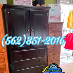 Tall Cherry Pine Wood 3 Drawer Dresser Wardrobe