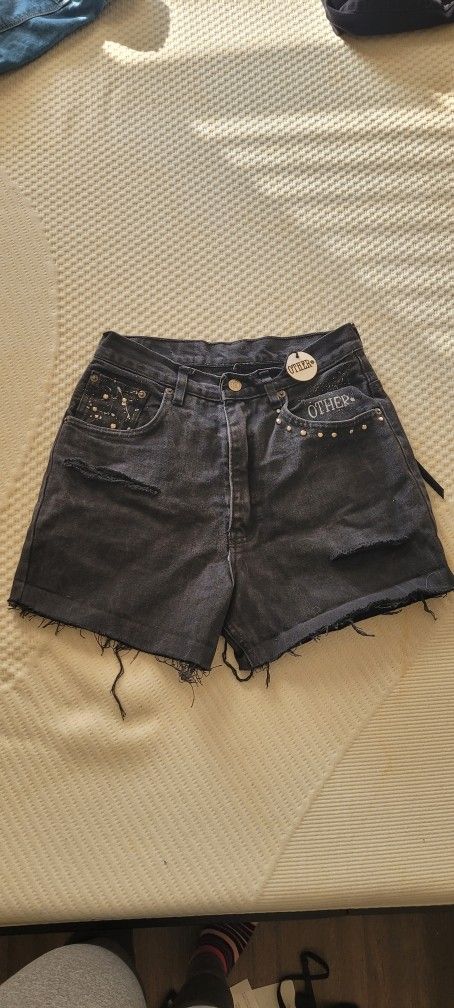 Levi's Black Jean Shorts With Fringe Leather Back Pockets