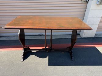 Vintage Solid Wood Trestle Console Table | Gothic Revival Accent Table