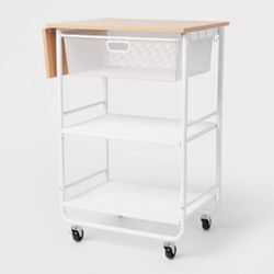 Metal Storage Cart with Mesh Drawer and Wood Top - Brightroom