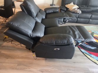 Luxury 3-Seat Power Reclining Sofa – Black Genuine Leather**