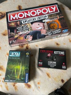 Games (Monopoly, Exit the game, exploding kittens)