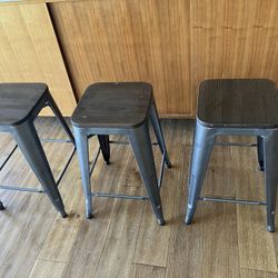 Backless Metal Counter Height Stool With Wood Seat