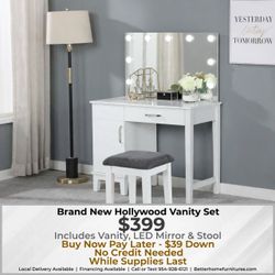Hollywood Vanity Set with LED Mirror and Stool