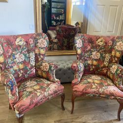 Stunning Upholstered Anthropologie -esque Wingback Chairs (2)