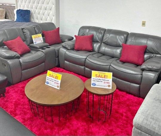 GRAY LEATHER RECLINING LOVESEAT AND SOFA SETS ONLY $999