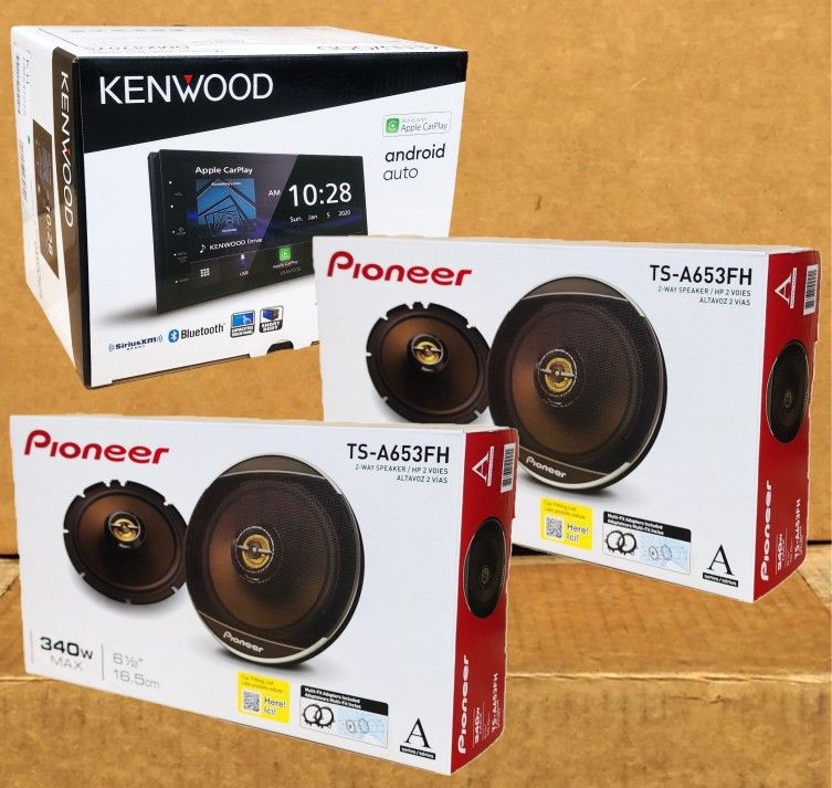 Kenwood Double Din Car Stereo USB Apple Carplay & Android Auto Pioneer 2 Sets 6 1/2" 2-Way Coaxial Speaker System 680 Watts Package 🚨No Credit Needed