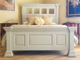 High Back Thick Solid Wood Farmhouse Queen Size Bed

