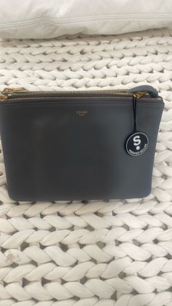 Authentic Celine Large Trio – Grey Lambskin Leather – Designer Bag