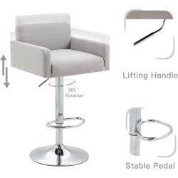 Set of 4 Grey Velvet Swivel Bar Stools - Adjustable Height