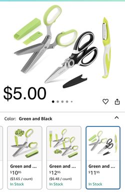 5-Blade Herb Scissors with Kitchen Shears & Peeler, Stainless Steel Multi-Use Tool for Herbs, Meat