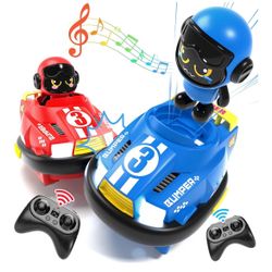 2 Pack Cute Cartoon Remote Control Bumper Car for Toddlers-Mini RC Cars with Light & Sound & 360°Rotating-Race car Toys for 3 4 5 6Year Old Boys Girls