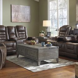 Game Zone Bark Power Reclining Living Room Set with Adjustable Headrest (Sofa and Loveseat