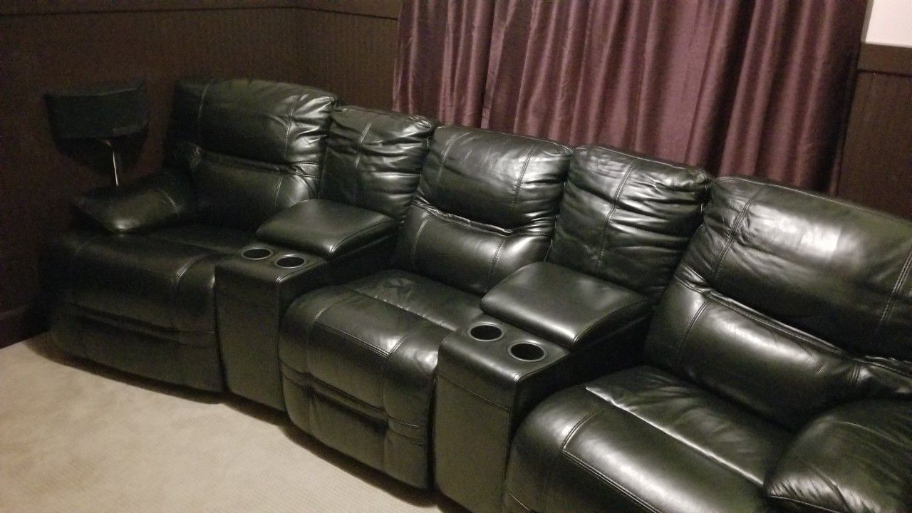 LIKE NEW 5pc Full Grain Leather Power Home Theater Recliners