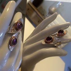 Beautiful Amethyst 925 Sterling Silver Two tone Ring