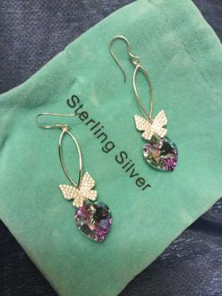 LOVE Crystals 💜 Amethyst Swarovski crystal earrings 💜 Hearts & Butterflies sterling silver