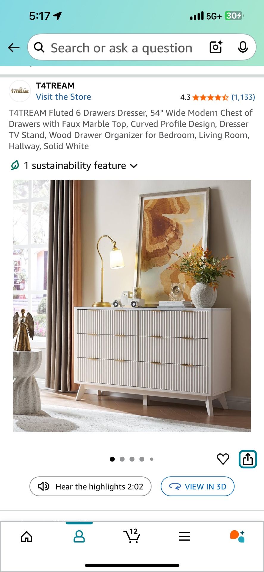 Modern 6 Drawer Dresser White