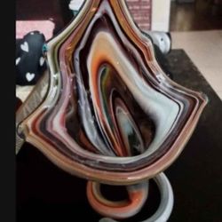 1950s ART GLASS  vase coil stem hand blown  Brown Tones