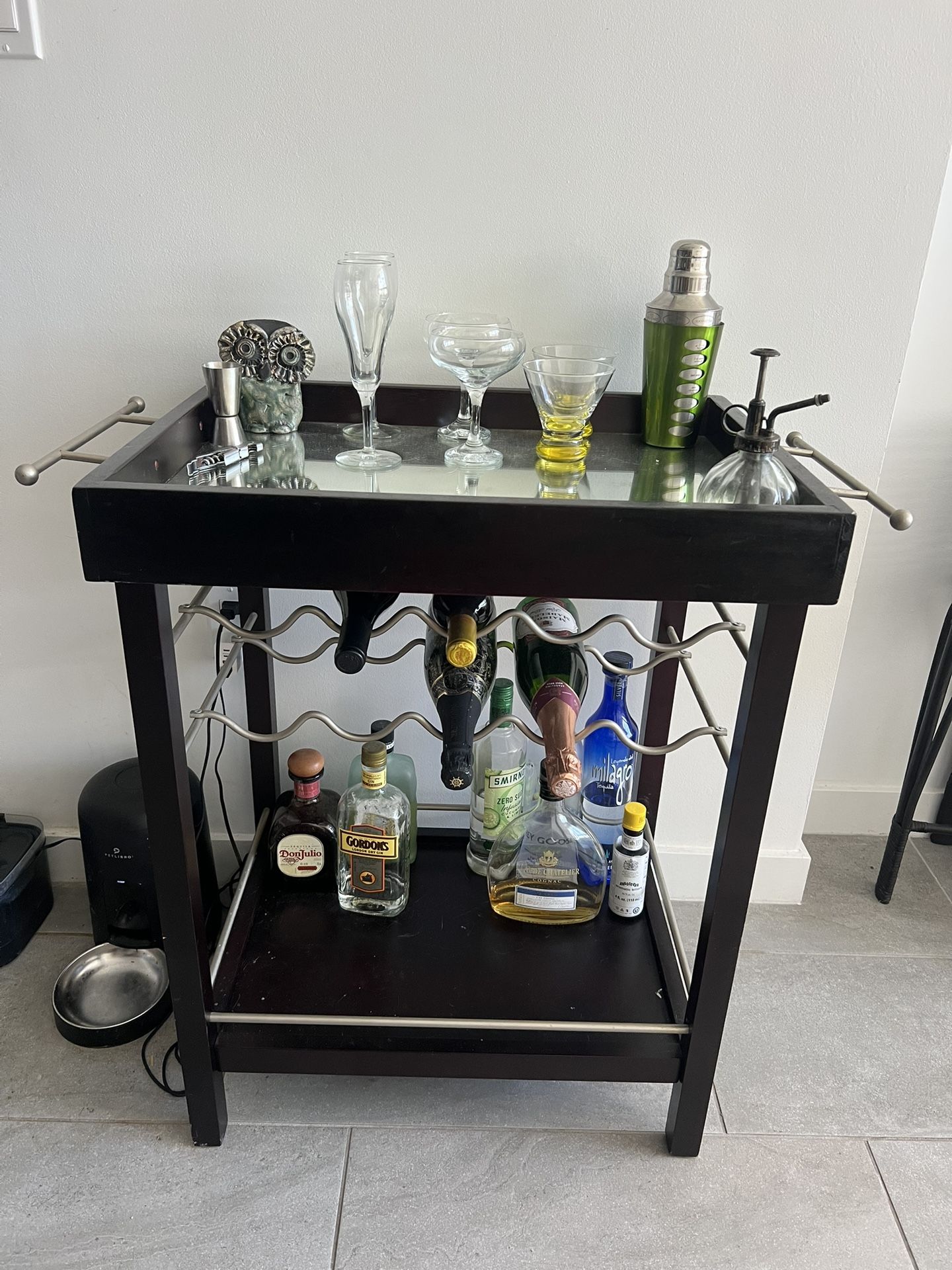 Cherry Oak Bar Cart with Wine Rack