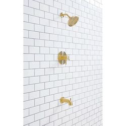 allen + roth Harlow Brushed Gold 2-Handle Single Function 6-in Round Bathtub and Shower Faucet
