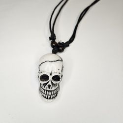 Skull Pendant Black Cord Necklace 