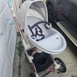 "Hot Mom" Brand Stroller, Gray With Light Blue Accents 