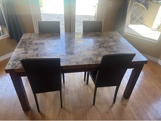 Dining Table Set with 4 Chairs stone table top wood base