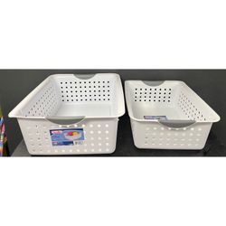 Set of two Sterilite Ultra storage baskets, Medium $5, Large$7. Both $10