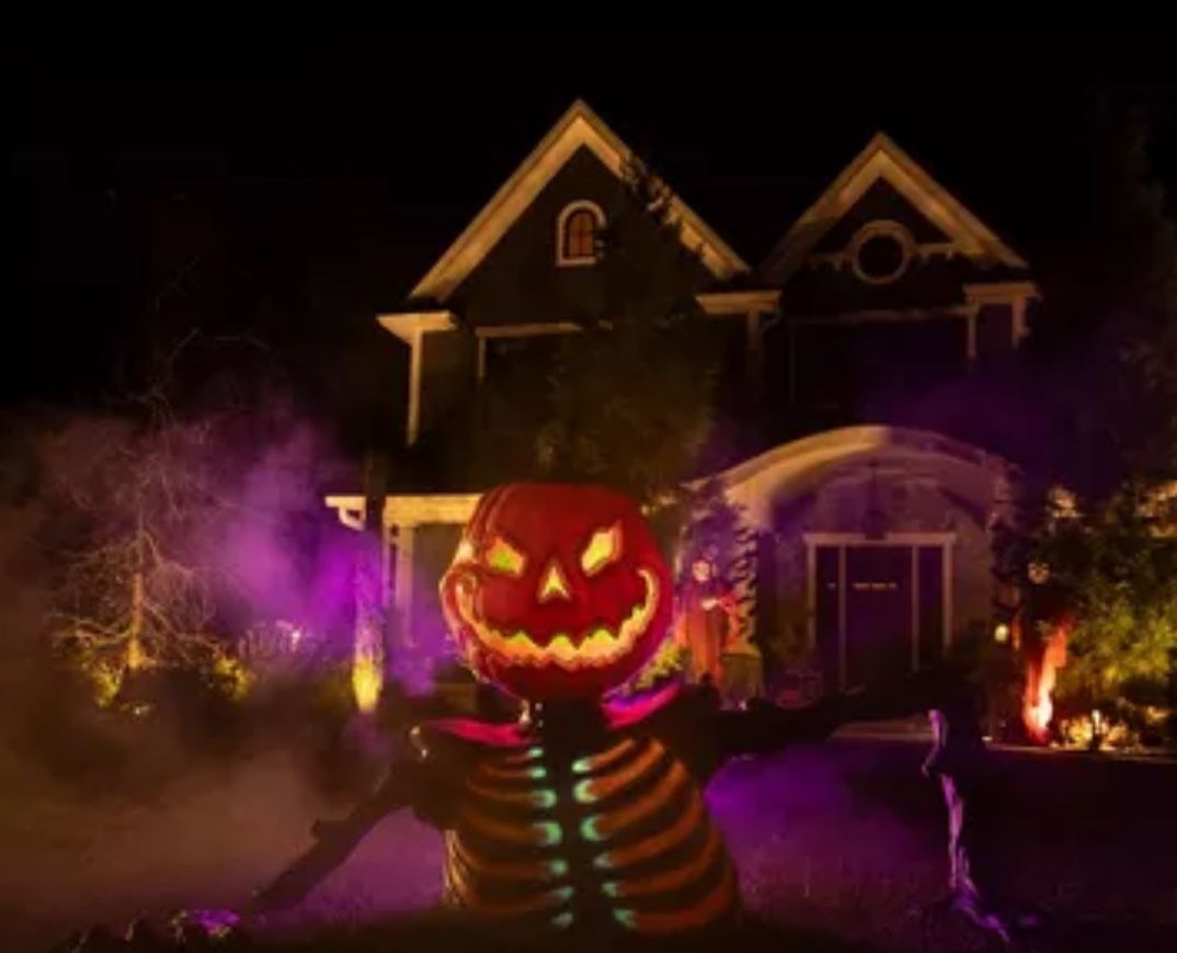 Embers the Pumpkin Skeleton Black Light Reactive Ground Breaker, 4ft Halloween