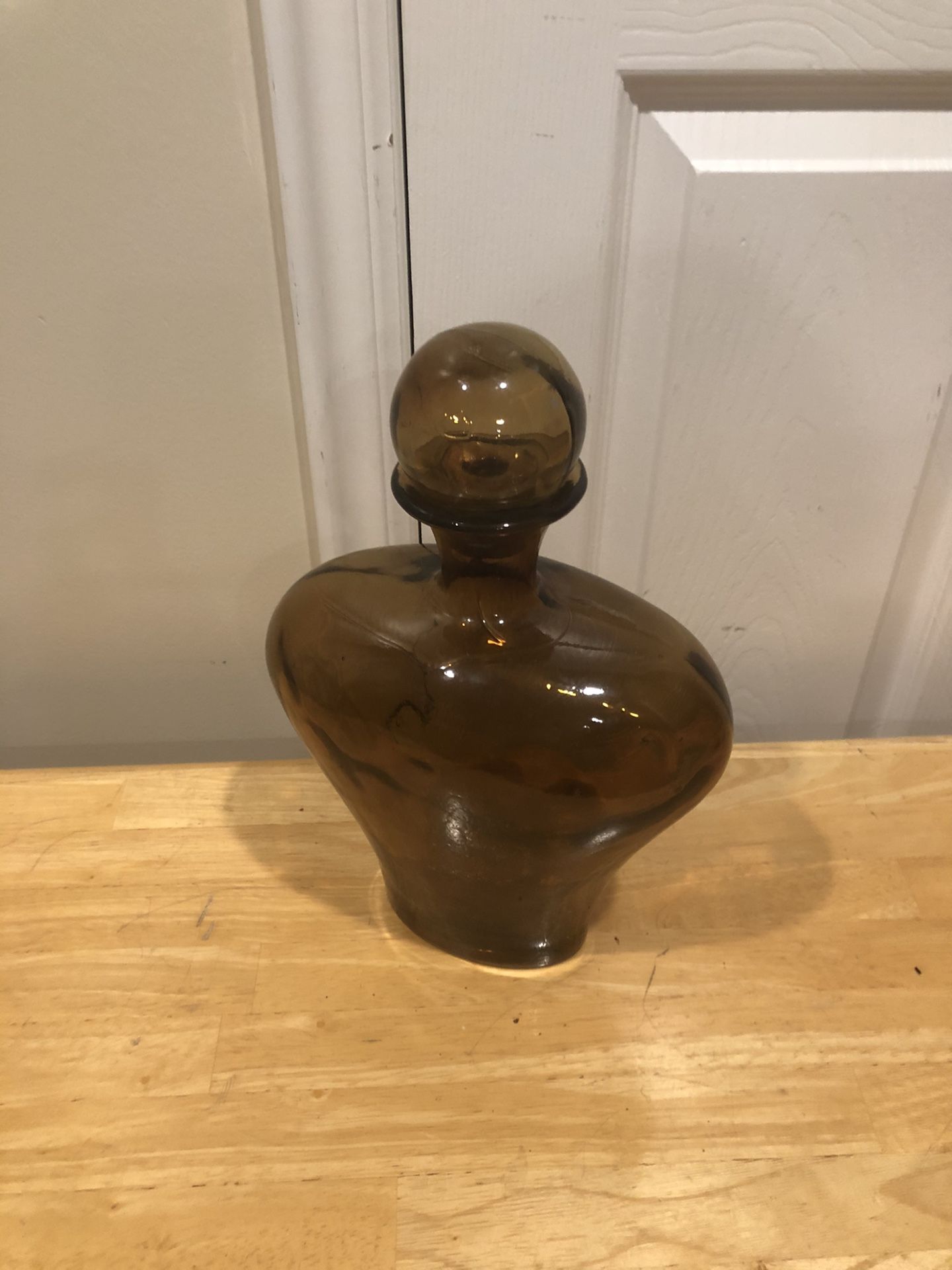 Incredible Handblown Amber Decorative Bottle W/ Lid!