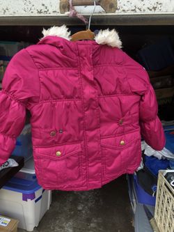 Girl’s Osh Gosh B’Gosh Pink Puffer Coat, heart patch on sleeve, size 6x