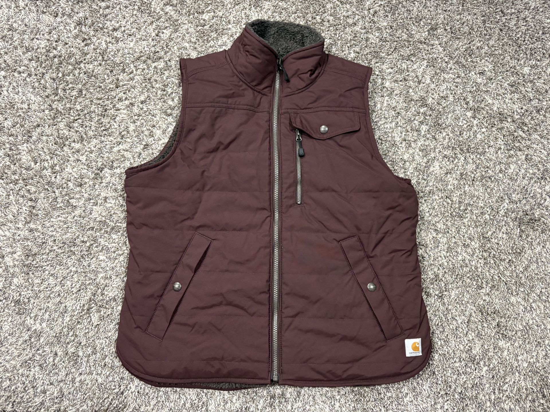 Women’s CARHARTT ‘Amoret’ Deep Wine Sherpa-Lined Reversible Vest - Size Medium