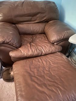 Leather Chair & Ottomon